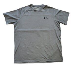 Under Armour Heat Gear Loose T-Shirt, Gray Striped, Medium, Good Used Condition